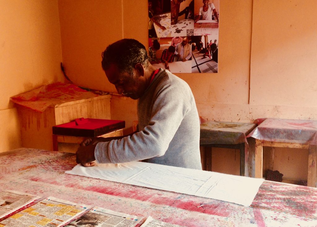 Hand block printing demo at Anokhi museum